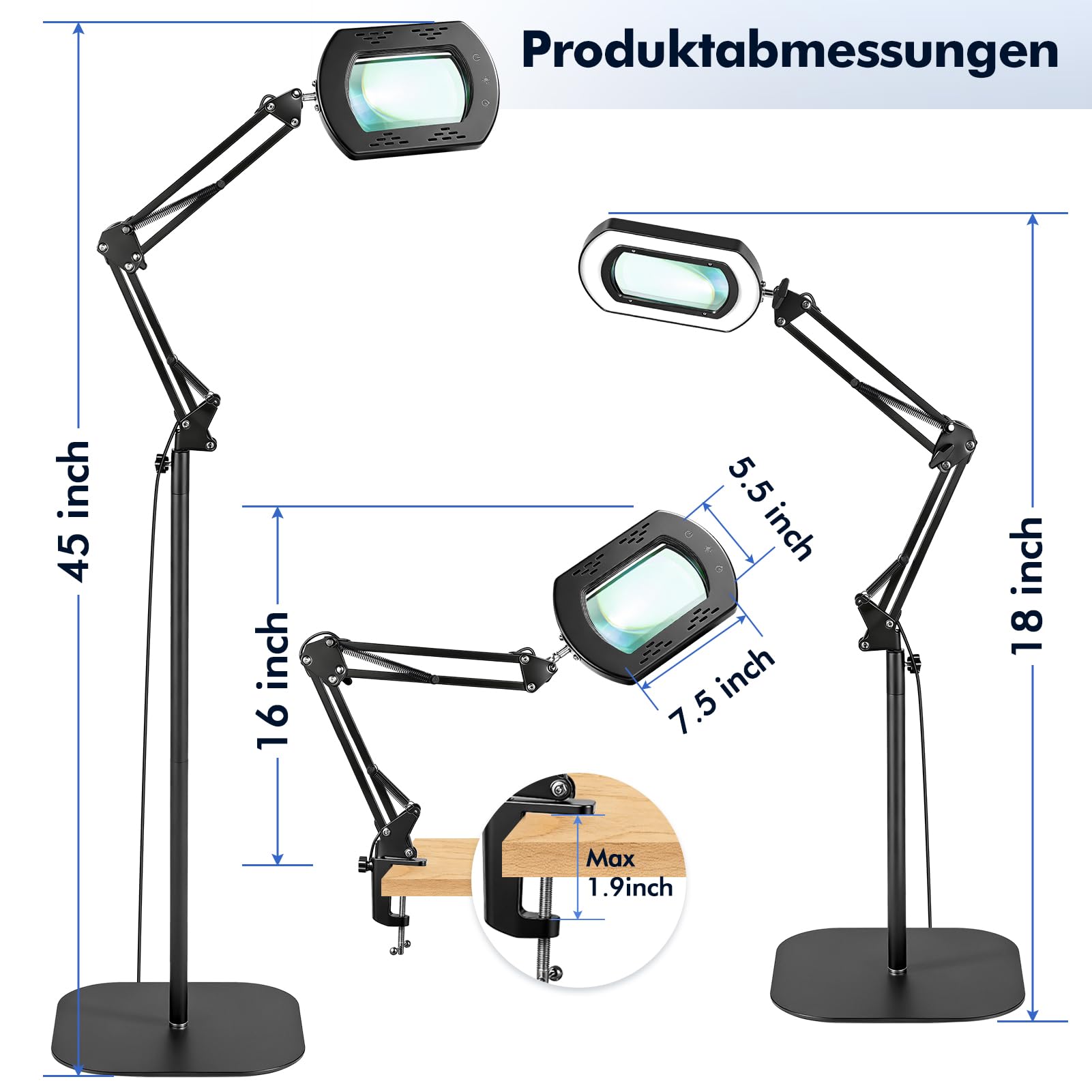 10 lupas con luz y soporte, 3 en 1 LED de aumento, manos libres, 5 modos de color, regulable sin niveles, lupa de lectura para personas mayores, lente de aumento manos libres para pintura, costura