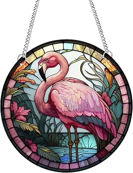 Flamingo Suncatcher, Stained Acrylic Window Hanging Artistic Bird Window Hanging Suncatcher Bedroom Balcony Garden Hallway Windows Wall Hangings Decoration Gifts for Mother 11.81 * 11.81 in
