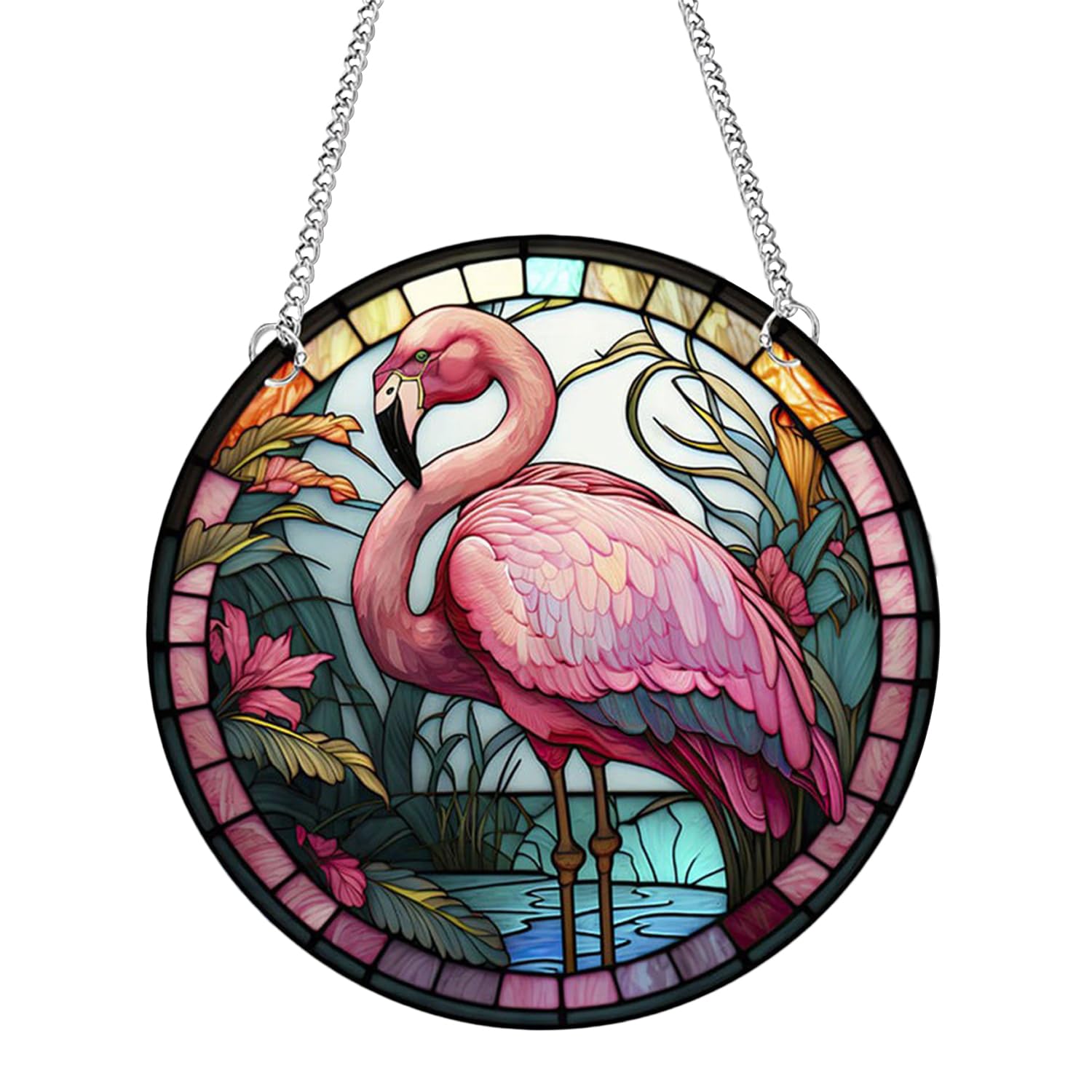 HIZEFSOO 1Pcs Flamingo Suncatcher Stained Acrylic Window Hanging Artistic Bird Window Hanging Suncatcher Bedroom Balcony Garden Hallway Window Hanging Decoration Gifts for Mother (11.81 * 11.81 in)