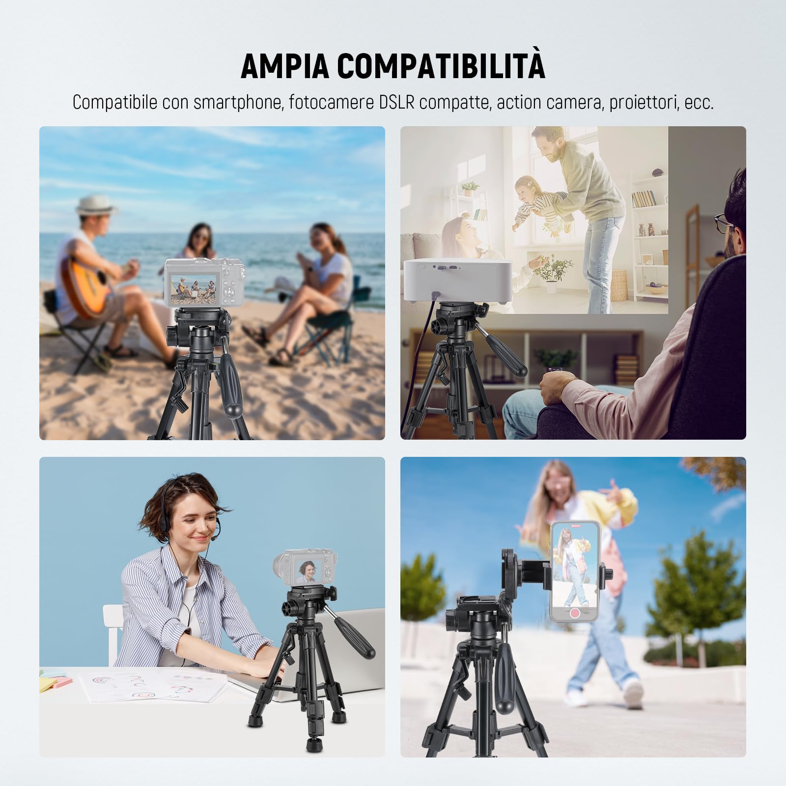 NEEWER Mini Treppiede da Tavolo di Base per Fotocamera e iPhone con Testa a 3 Vie Pan Tilt, Maniglia e Telecomando, Treppiede Portatile con Piastra da 1/4" per DSLR Videocamera, Max 4.4lb/2kg, TP02