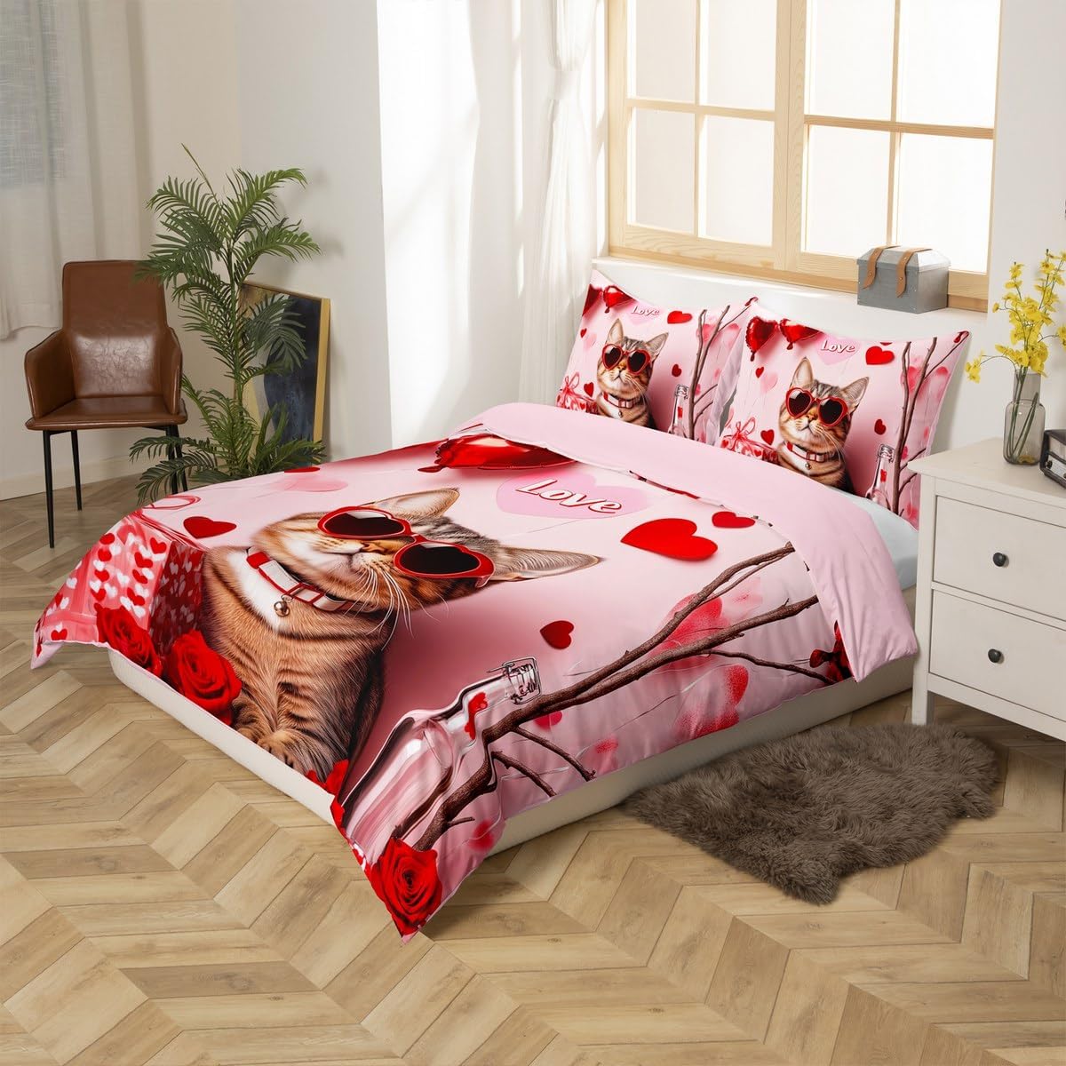 jejeloiu Kids Red Pink Bedding Set Toddler Size, Valentine's Day Duvet Cover Love Heart Comforter Cover for Kids Boys Girls Romantic Bedspread Cover Room Decor 2Pcs (No Comforter)