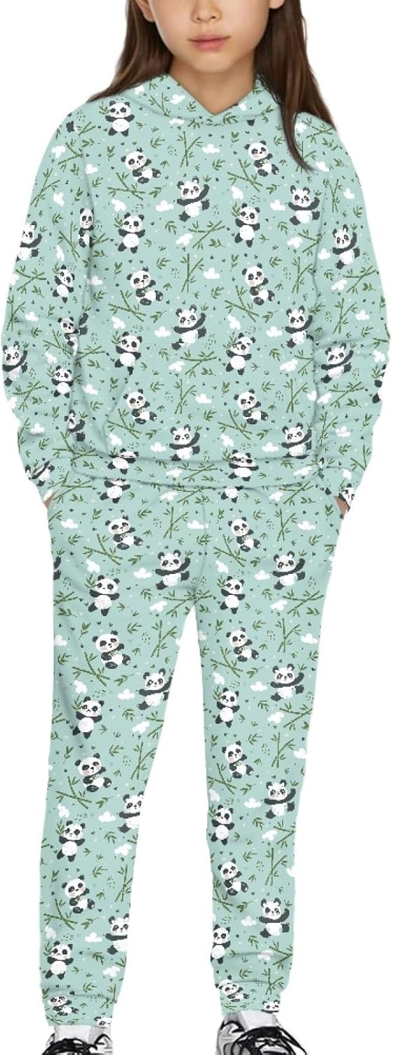 2 Pcs Hoodie Jogger Pants Set for Girls 4-12 Long Sleeve Sweatsuit Set Athletic Hoodie Sweatpants Sets for Kids