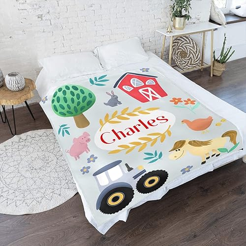 Miniatura 2 de Manta personalizada de animales de granja con nombre, manta de forro polar suave para hombres y mujeres, regalo de cumpleaños de 50 x 60 pulgadas