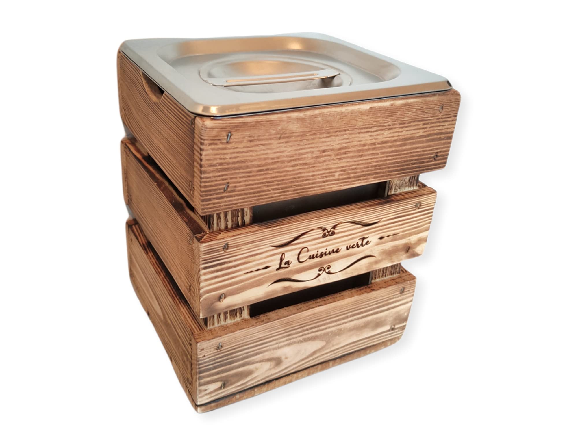 TimbertWoodDesign Rustikaler BIOMÜLLEIMER aus HOLZ und Edelstahl KOMPOSTEIMER Organische Abfälle Kompost Mülleimer Abfall Behälter Nachhaltig Geschenk Küche