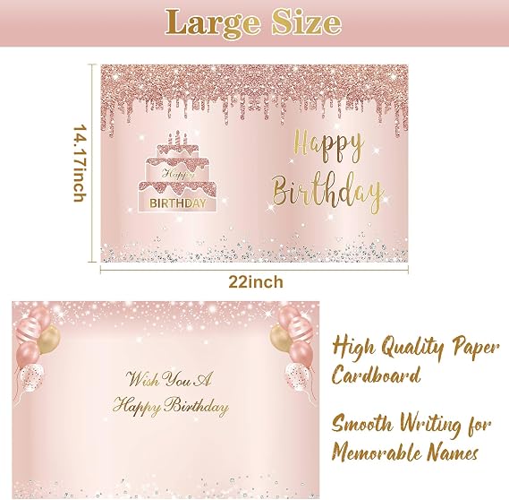 Jumbo Birthday Card With Envelope, Giant Guest Book Happy Birthday Greeting Cards for Girls Women, Large Birthday Card Gifts Decorations Party Supplies, Pink Rose Gold Extra Big Birthday Card Decor(14 | Pink Rose Gold Giant Guest Book Happy Birthday Greeting Cards Signature Milestone Keepsake Gift Party Supplies for Wife Mom