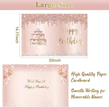 Jumbo Birthday Card With Envelope, Giant Guest Book Happy Birthday Greeting Cards for Girls Women, Large Birthday Card Gifts Decorations Party Supplies, Pink Rose Gold Extra Big Birthday Card Decor(14 | Pink Rose Gold Giant Guest Book Happy Birthday Greeting Cards Signature Milestone Keepsake Gift Party Supplies for Wife Mom