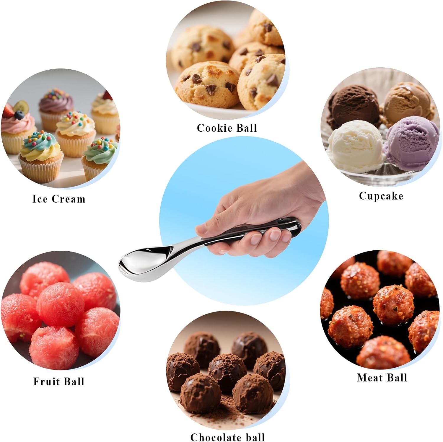Premium Ice Cream Scoop With Ergonomic Handle - Ice Scoop for Freezer, Baking, Cream, Food - Multi-Purpose Kitchen Essential for Ice cream Lovers（silver）