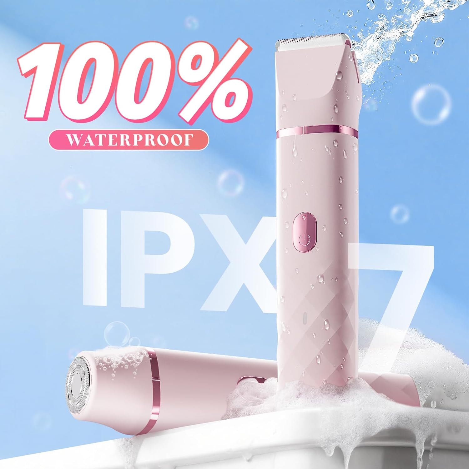 Bikini Trimmer for Women, IPX7 Waterproof, Painless Rechargeable Electric Razor Remover, 2-in-1 Facial & Pubic Hair Removal for Sensitive Skin, Portable Travel Size, Women’s Gift, Pink - Image 3