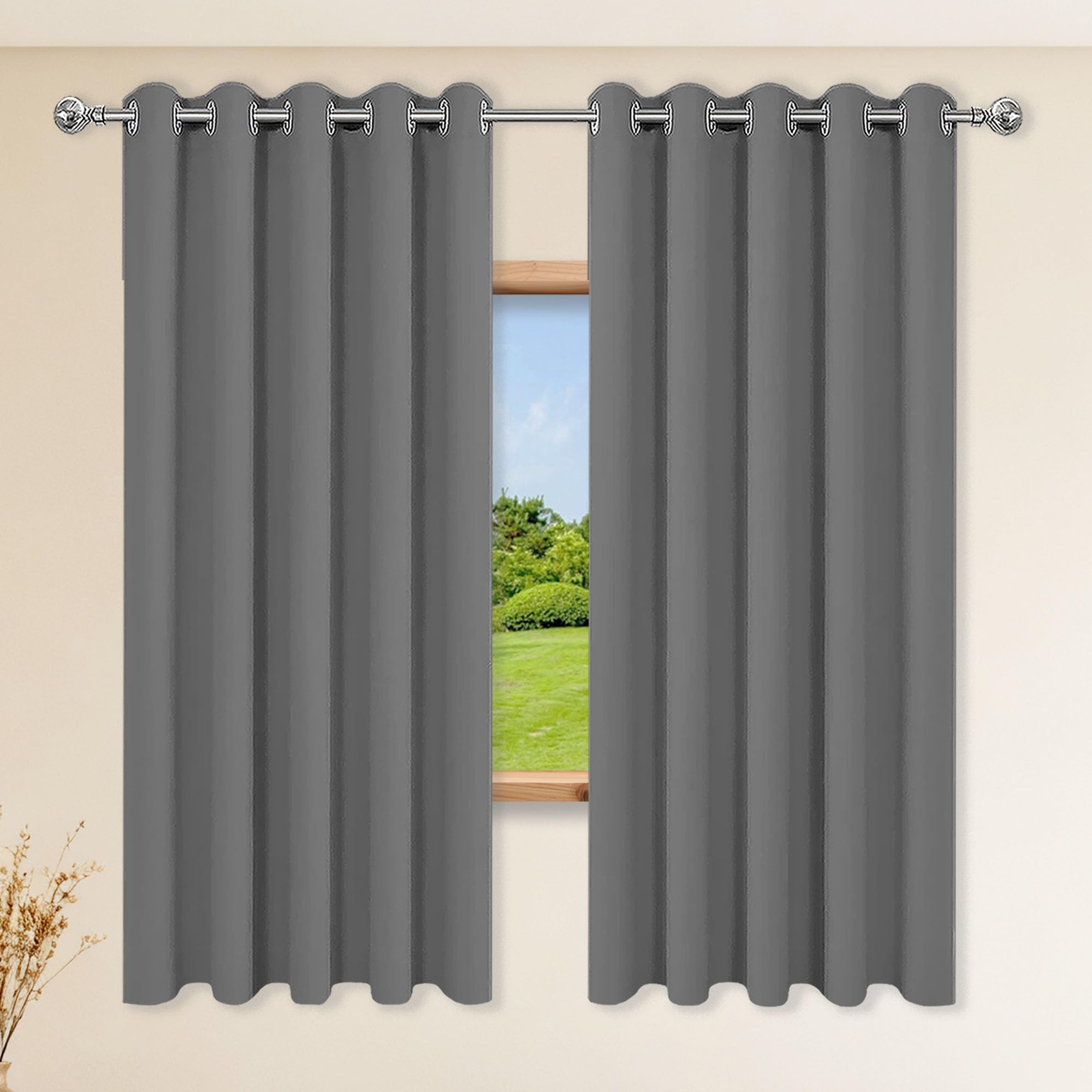 Rideaux Occultants pour Chambre et Salon Moderne Gris Foncé Opaque