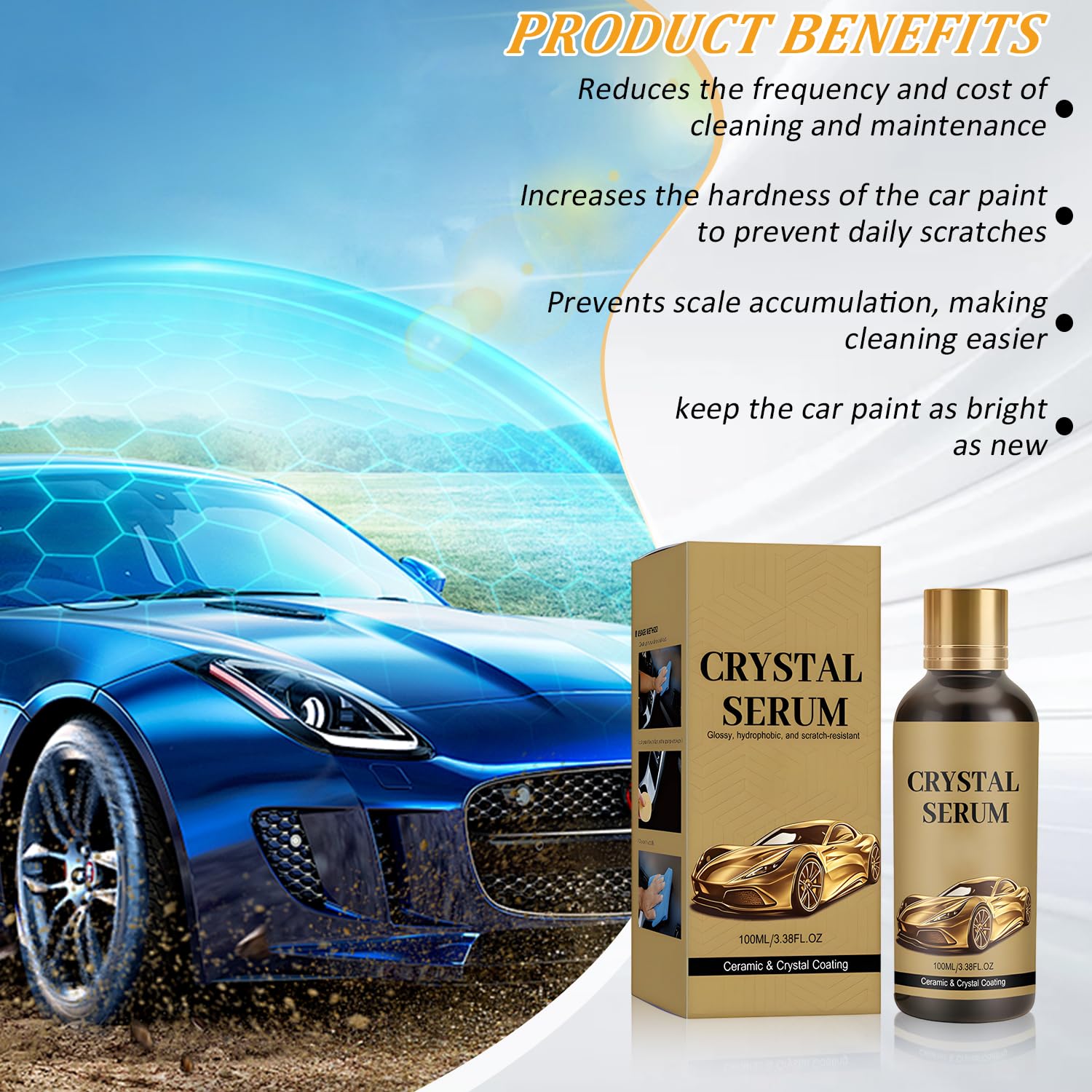 2PCS 100ML PTZ Crystal Serum – Advanced Graphene Ceramic Coating for Cars,9H Graphene Coating for Auto Car Detailing, High Gloss Crystal Coating for Car Lovers & Detailers — view 3