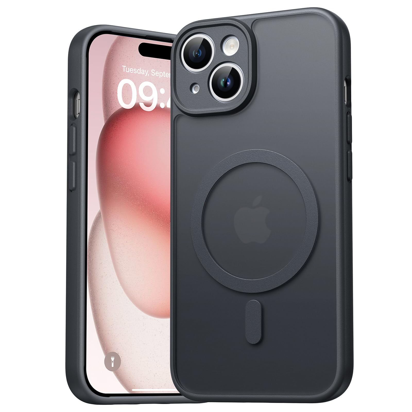 EASDNB für iPhone 15 Hülle für Magsafe mit Kameraschutz, Magnetisch Handyhülle für iPhone 15 Stoßfeste Kratzfeste Durchscheinende Matt Rückseite Schutzhülle für iPhone 15 Case, Schwarz