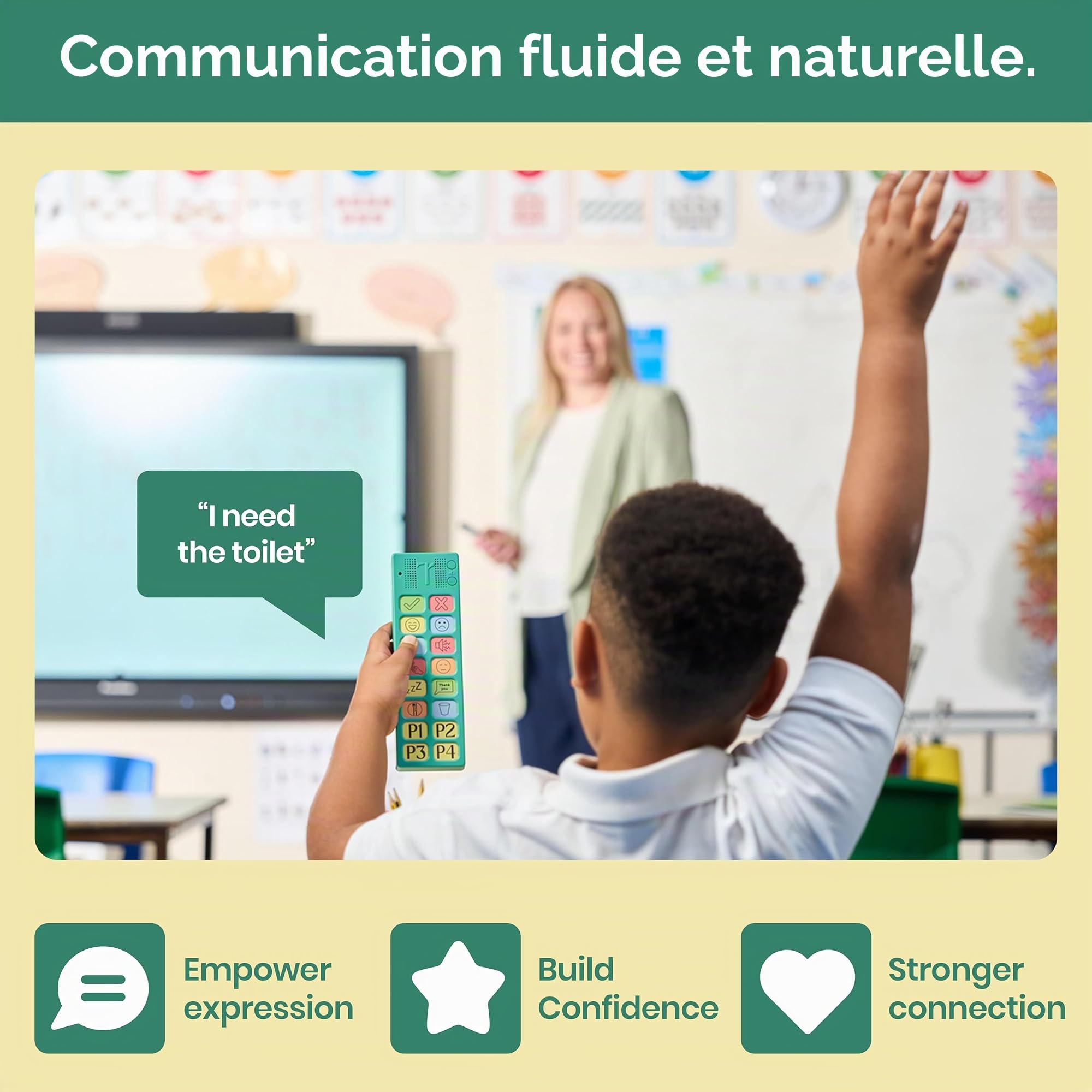 Appareil AAC pour l'autisme – Appareil de communication AAC pour enfants et adultes non verbaux – 4 boutons programmables et 12 boutons emblématiques prédéfinis avec volume réglable – Utilisé