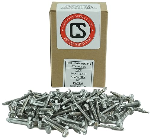 Miniatura 5 de Tornillos Tek de chapa metálica autoperforantes de acero inoxidable #6 x 12 pulgada con punta de taladro, acero inoxidable 410, autoperforador, 100