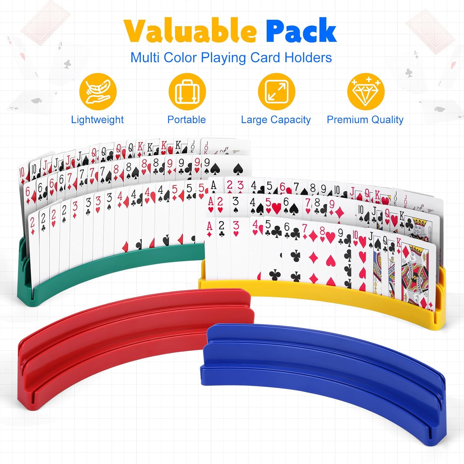 BOBOKA Card Holders for Playing Cards, Set of 4 Playing Card Holder for Kids and Adults, 3 Layers Design, Hands Free Cards Holders for Cards Game, Poker Parties, Family Card Game Nights