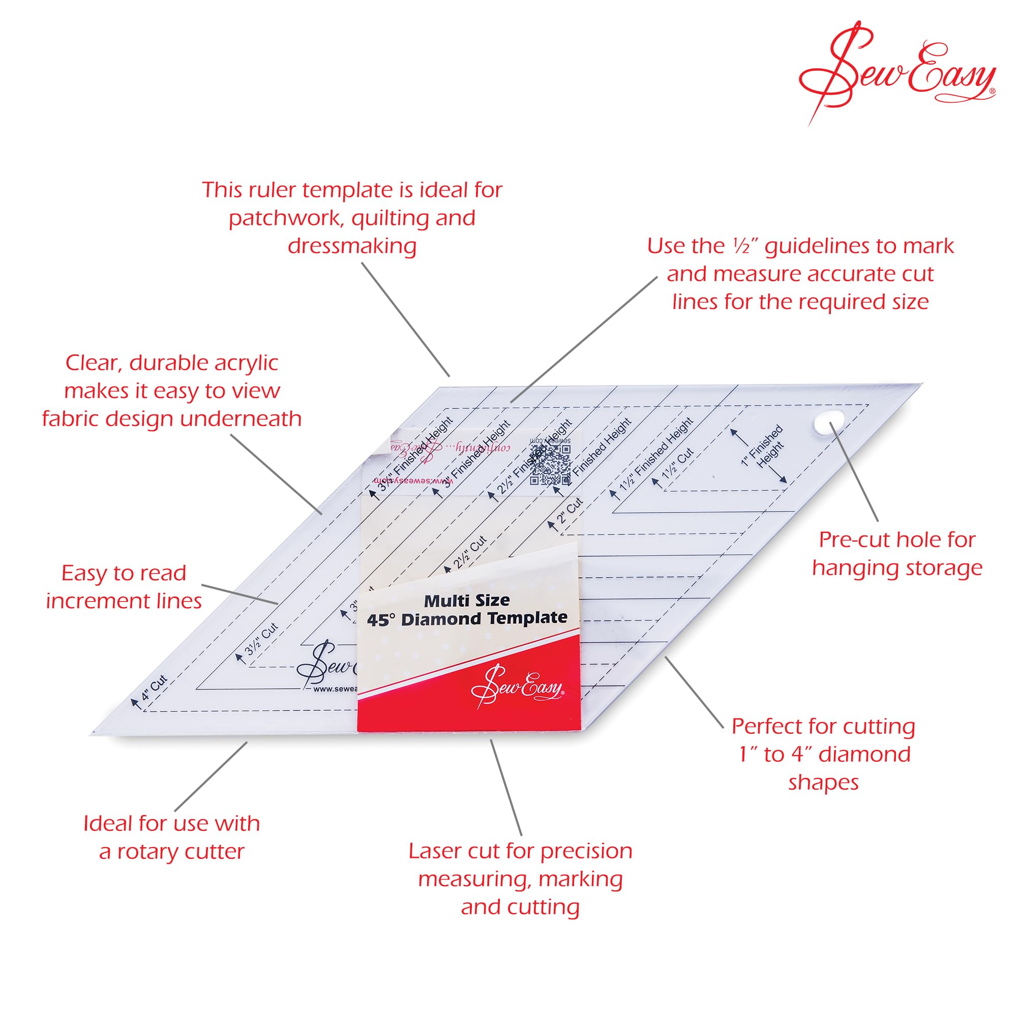 Sew Easy Mini Gabarit - 45° Diamant Quilting & Patchwork