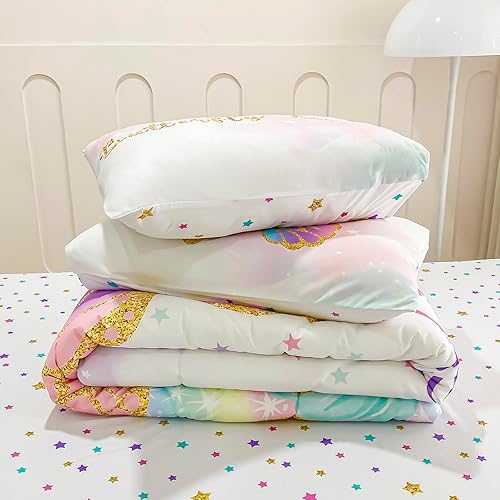 Miniatura 7 de Cokouchyi Juego de edredón tamaño Twin para niñas, 5 piezas cama en una bolsa, juego de sábanas de edredón de mariposas coloridas 3D, ultra suave y