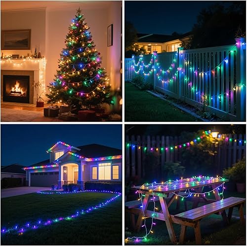 Miniatura 7 de Luces de Navidad con 8 modos de iluminación, 200 luces LED de 66 pies con control remoto, cadena de luces recargables para exteriores, decoraciones