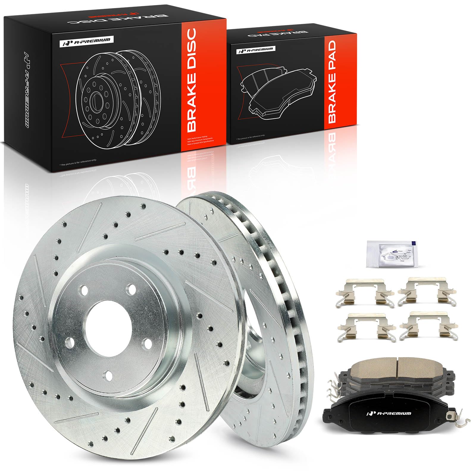 Photo 1 of ****CHECKED 7/19/25 - SOLD AS IS/ NO RETURNS - SALE FINAL - FOR PARTS ONLY****A-Premium 12.60 inch (320mm) Front Drilled and Slotted Disc Brake Rotors + Ceramic Pads Kit Compatible with Select Nissan and Inifinit Models - Murano 2015-2023, Pathfinder, QX6