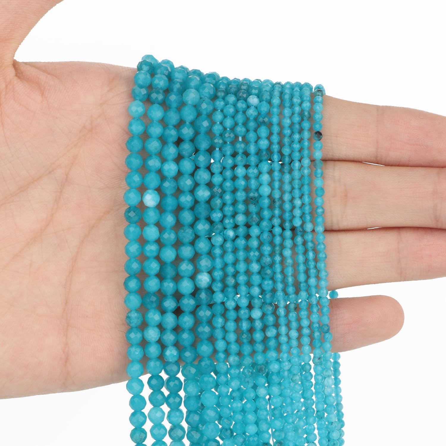 3mm 120pcs Natural Blue Chalcedony Stone Beads, Songxi Small Faceted Round Loose Gemstone Beads for Jewelry Making, DIY Art and Craft, Bracelet Beads for Necklace (1 Strand)