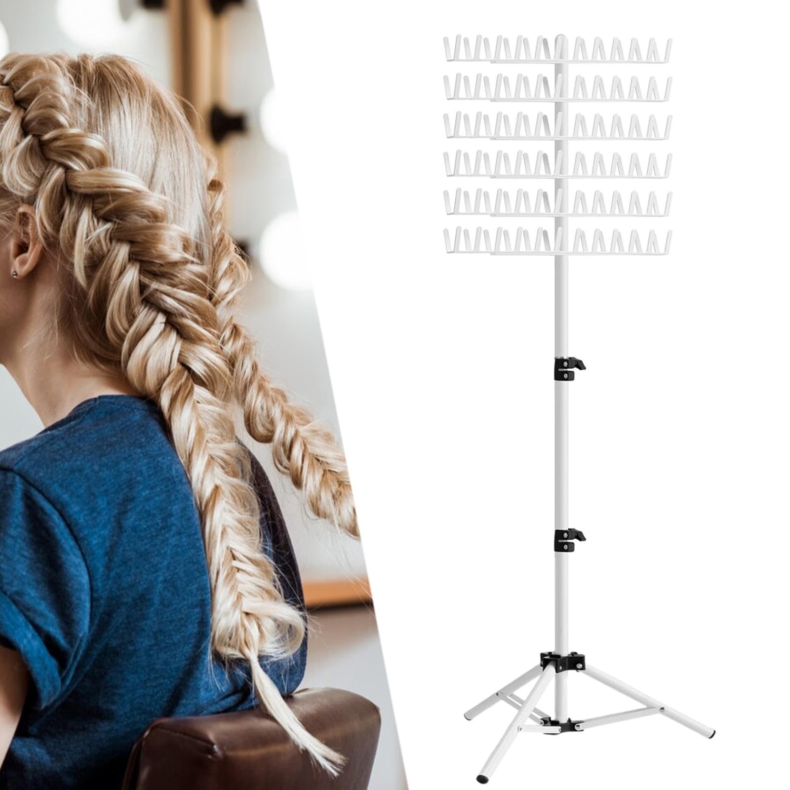 harayaa Braiding Hair Rack,Double Sided Braid Rack,144 Pegs Adjustable Height for Braiding Hair,Hair Braiding Rack for Stylists white - Image 3