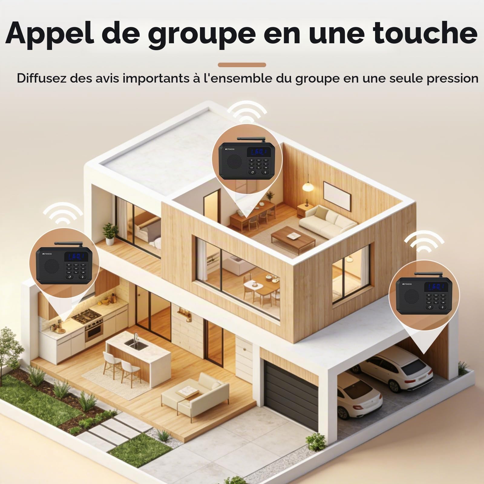 Retekess TH201 Intercom System, Interphone Domestique sans Fil (2 Pieces) | Adapté Usage Domestique et Commercial, Qualité Sonore Ultra-Haute, Facile à Installer, Distance Travail 2000 m