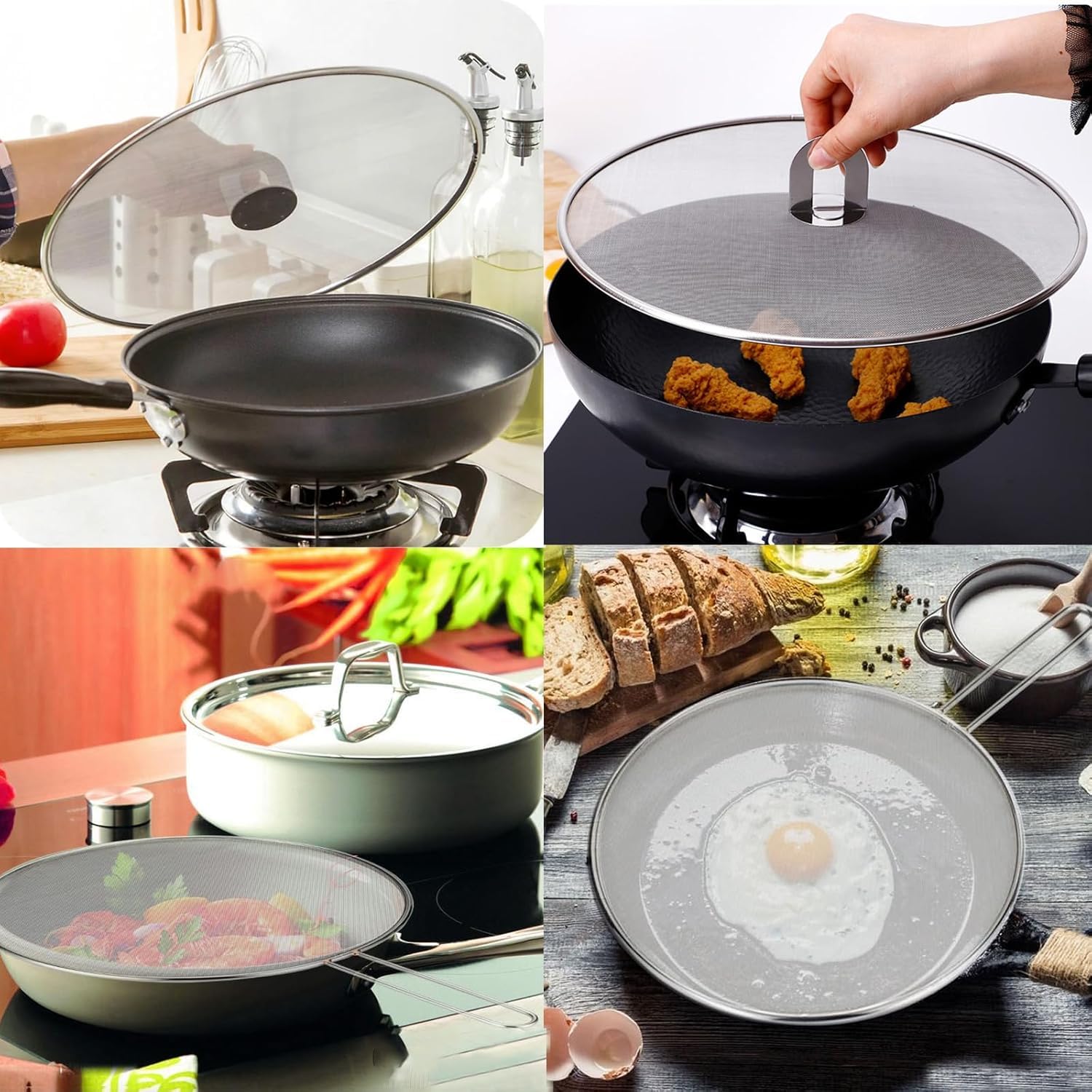 Levohome Stainless Steel Splatter Screen - 11.4" Diameter, Folding Handle, Fits Pans Up To 9"