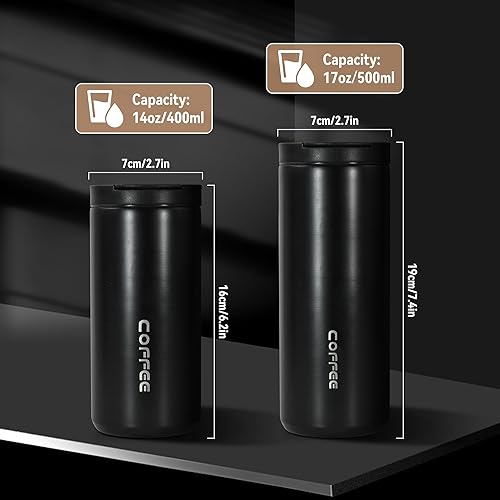 Miniatura 4 de Taza de café aislada de 17 onzas, taza de café de viaje, taza de café aislada al vacío con tapa de rosca a prueba de fugas, taza de café para