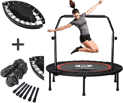 FK Sports Foldable Fitness Mini Trampoline Rebounder, 48 and 40 Foldable Mini Trampolines with T or U Bar Handle for Adults & Kids – Indoor Cardio Workout Rebounder for Home Fitness Exercise