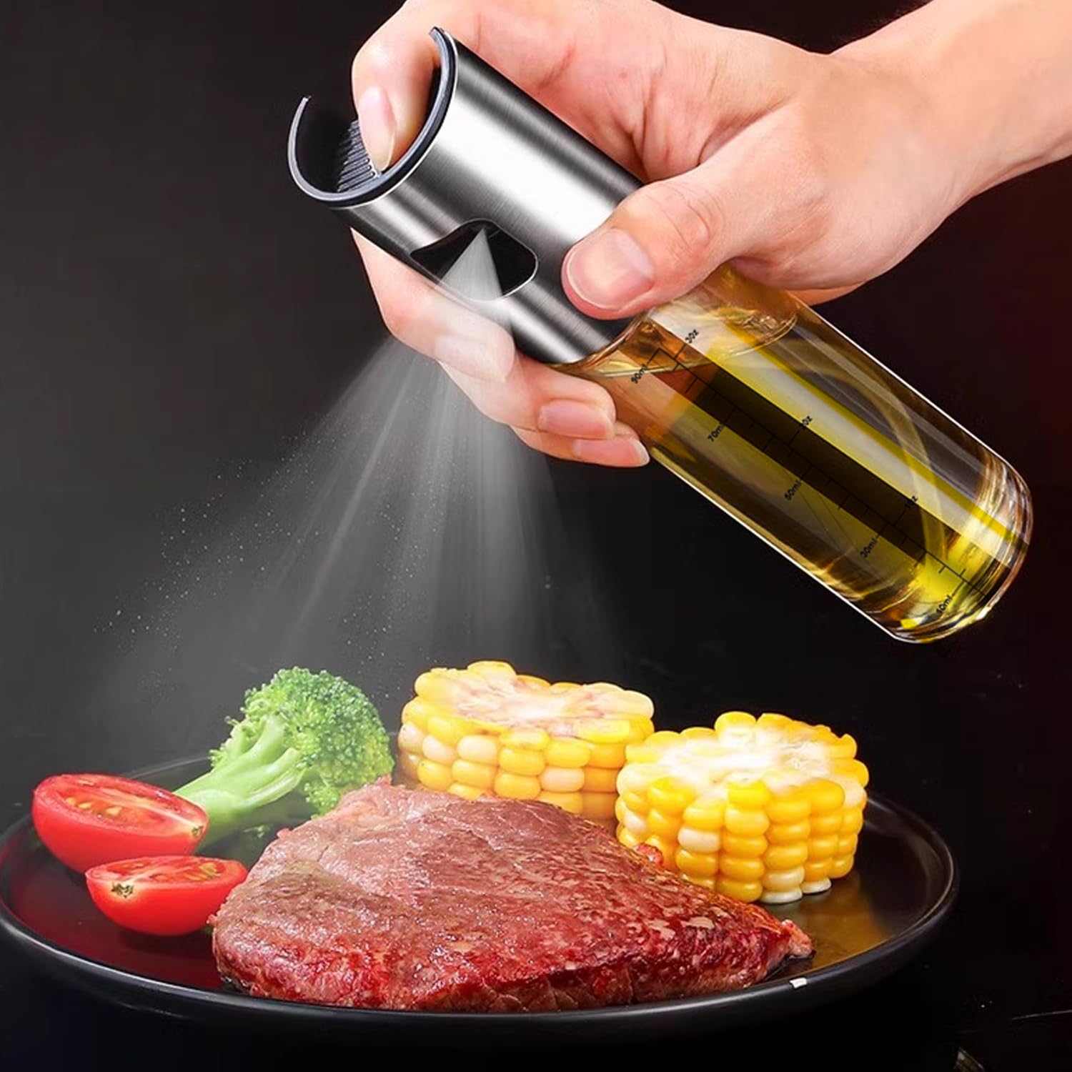Pulverizador de aceite para cocinar, pulverizador de aceite de oliva con escala, botella de spray de aceite de oliva de 100 ml, freidora de aire, aceite de vinagre vegetal, mini utensilios de cocina