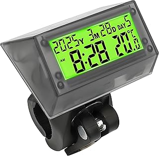 Relógio LCD solar - Relógio digital multifuncional para carro, resistente à água e a choques, com hora, data, dia da semana, temperatura e suporte para guiador, ideal para carro, motocicleta e