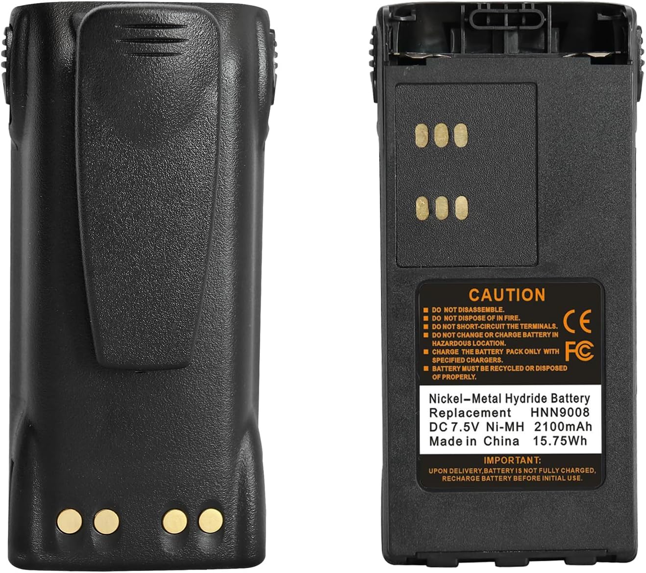 2-Pack HNN9008 2100mAh Ni-MH Battery for HT1250, GP328, HT750, GP380 Radios | 7.5V Replacement with Belt Clip (Non-Impress)