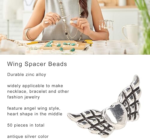 Miniatura 2 de HEEPDD 50 cuentas de ala de ángel, cuentas espaciadoras de alas para bricolaje hechos a mano, aretes, collares, joyas