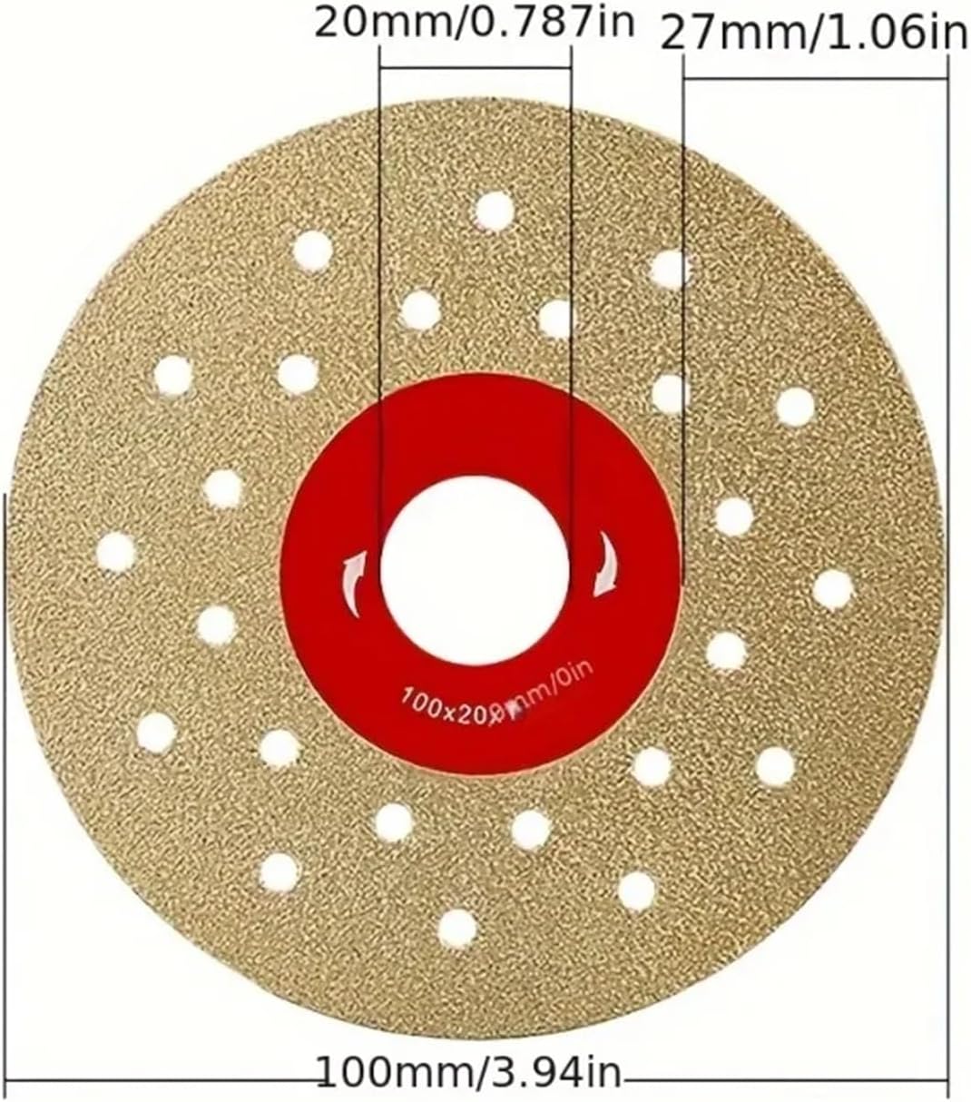 Tile Cutting Disc 1 Pcs 100mm Diamond Grinding Wheel with Double-Sided Vacuum Brazed Saw Blade