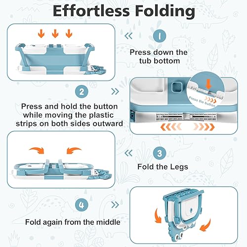 Miniatura 5 de Bañera plegable para bebés para recién nacidos con termómetro y cojín flotante suave, portátil y plegable, bañera de viaje para bebés y niños