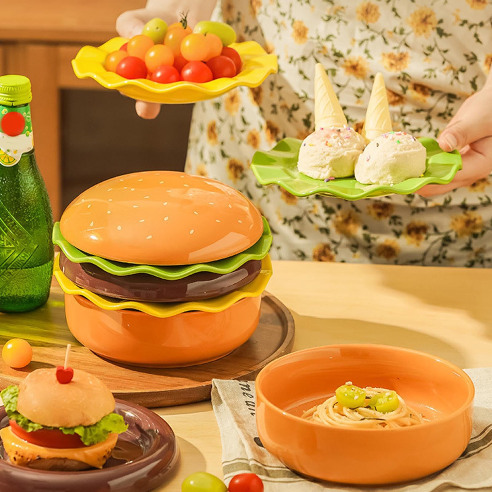 Set Di Per Hamburger Impilabili Stoviglie In Ceramica Impilabili | Ciotole Per Snack Divertenti Per Organizzatori Di Feste E Eventi Cena In Famiglia Picnic Compleanno Barbecue Colazione