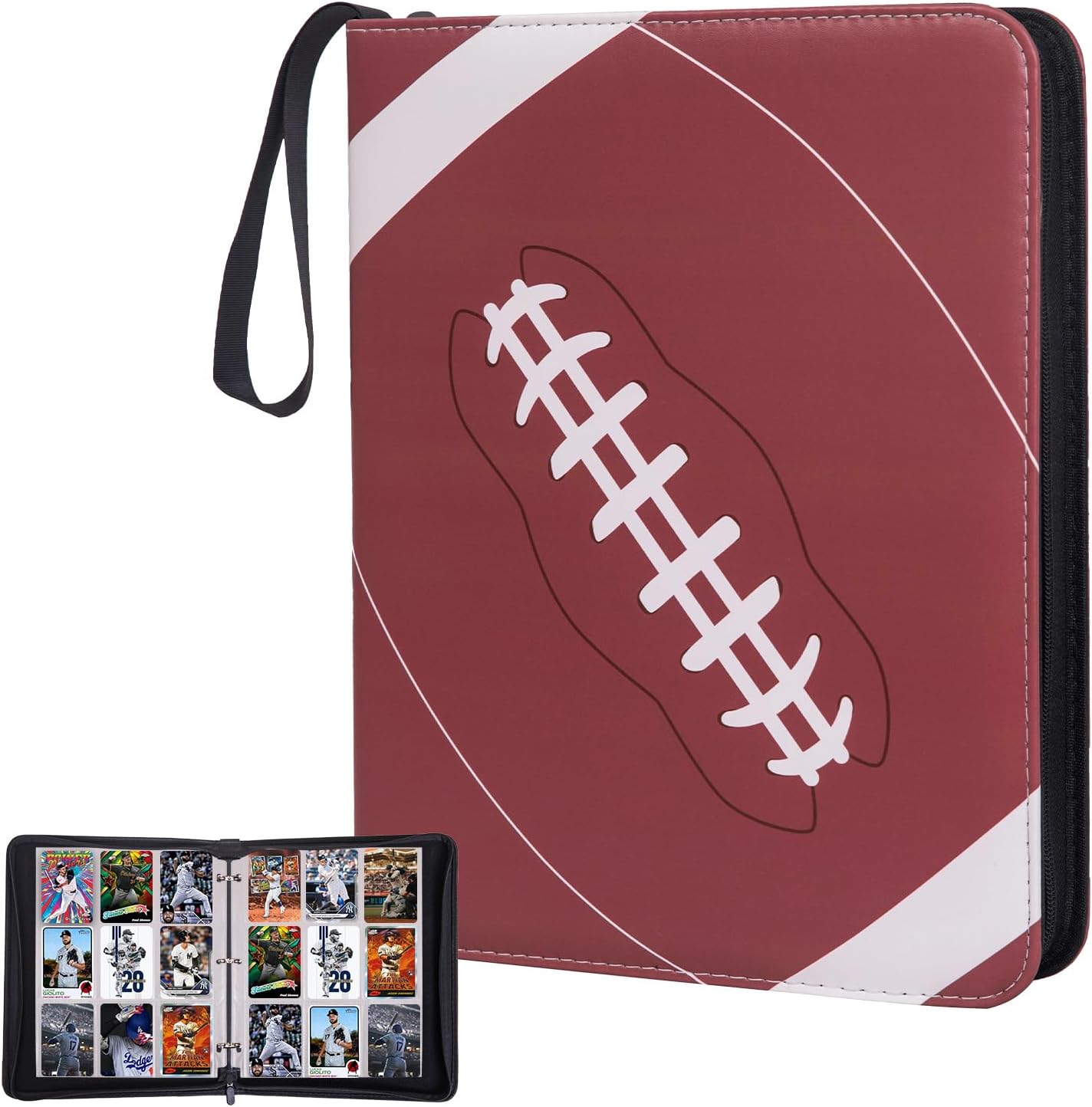 Card Binder 9 Pocket - Football Trading Card Binder Fits 990 Cards With 55 Removable Sleeves, Double Sided Pocket Zipper Card Binder for MTC, TCG, Game Cards, Sports Cards