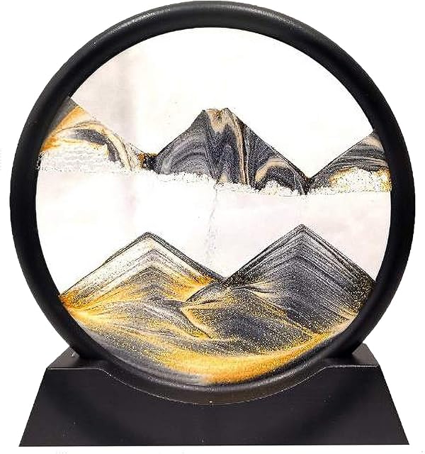 LotCow Flowing Sand Painting Moving Sand Round Glass 3D Deep Sea Sand Painting Artistic Landscape for Home Ornament Desktop Art Bookshelves Decoration(Black,7 Inches)