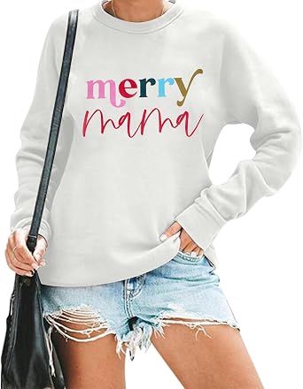 EGELEXY Merry Mama Sweatshirt Merry Mini Shirts Women Christmas Graphic Match Shirt عطلة Pullovers Tops