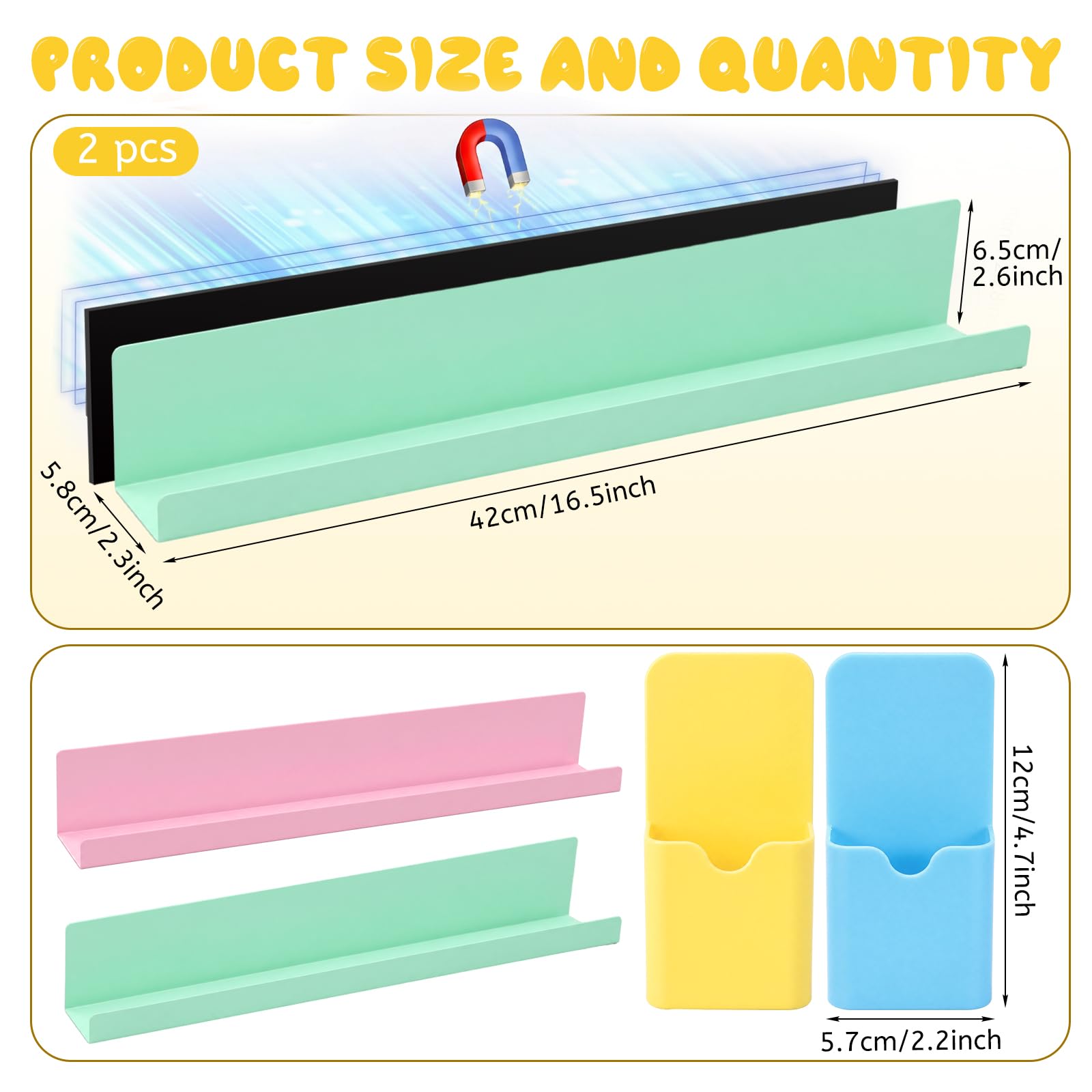 Chumia Magnetisches Bücherregal für Whiteboard mit magnetischem Stifthalter, 41,5 cm, 2,9 kg, wiederverwendbarer Buch- und Stifthalter, buntes Bücherregal für Lehrer, Büro, Klassenzimmer, Schulbedarf