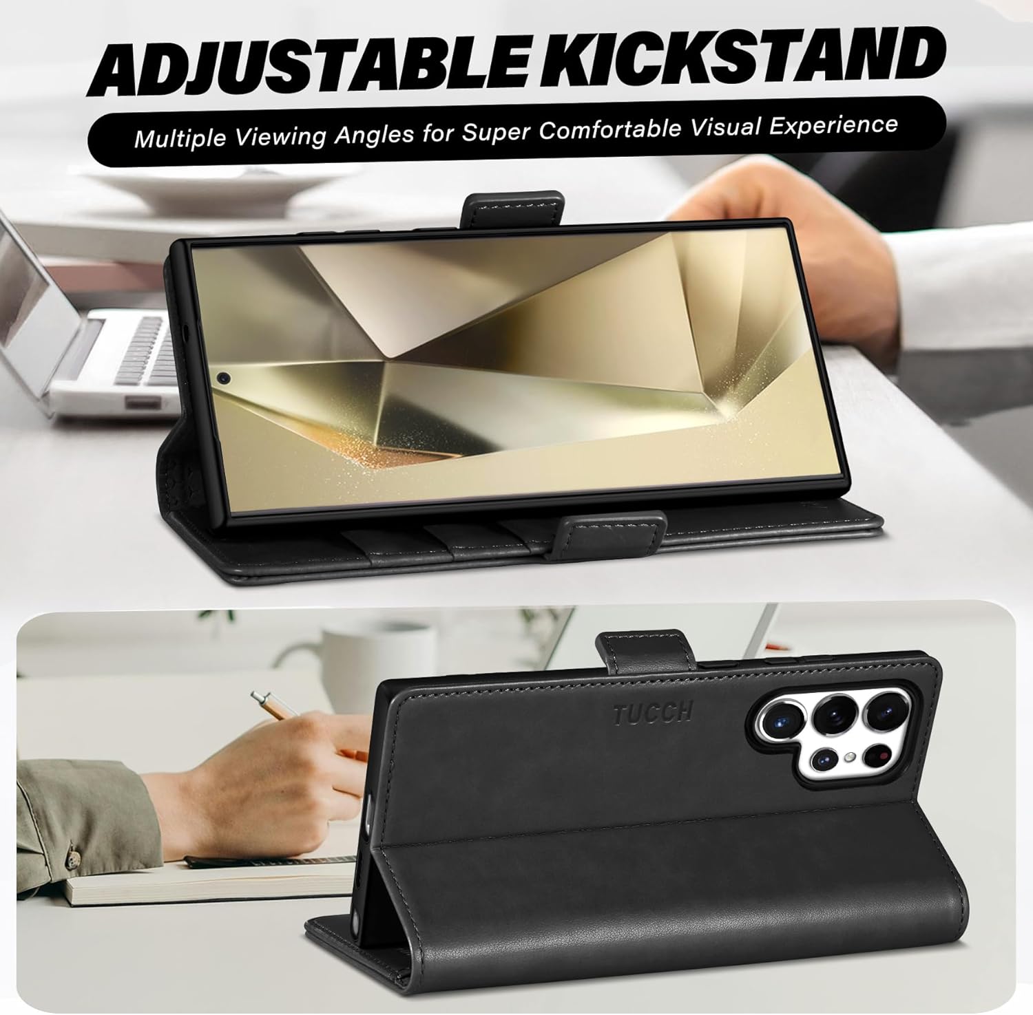 TUCCH Case Wallet for Galaxy S25 Ultra, Kickstand [RFID Blocking] Card Holder, Folio Magnetic PU Leather [TPU Shockproof Interior Case] Protective Folio Cover Compatible with Galaxy S25 Ultra, Black - Image 4