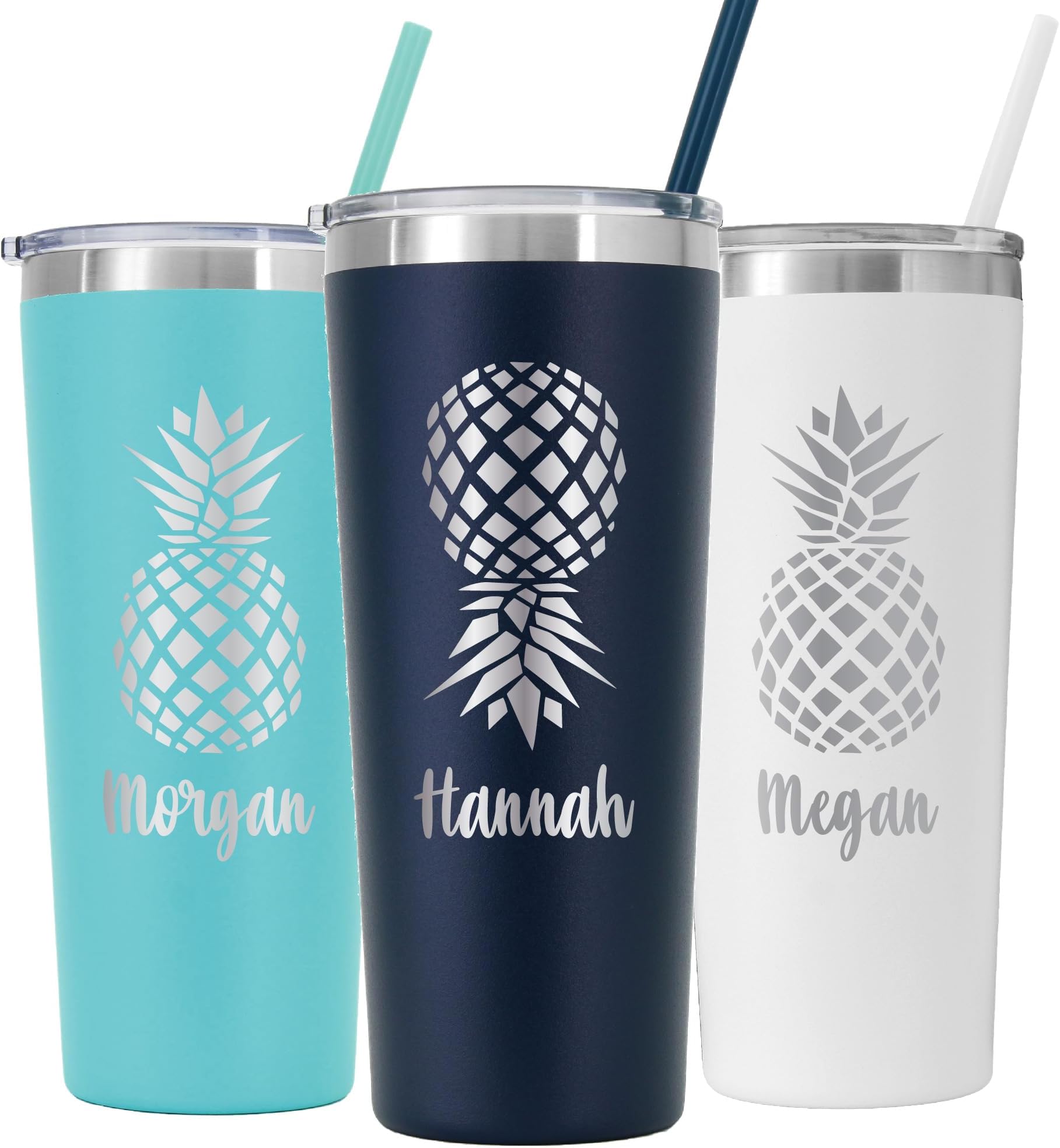 AVITO Personalized Pineapple Tumbler - Insulated Tumblers - 22 oz Tumbler with Straw and lid - Laser Engraved - Tropical Drinkware - Reusable Travel Mug & Gift Idea