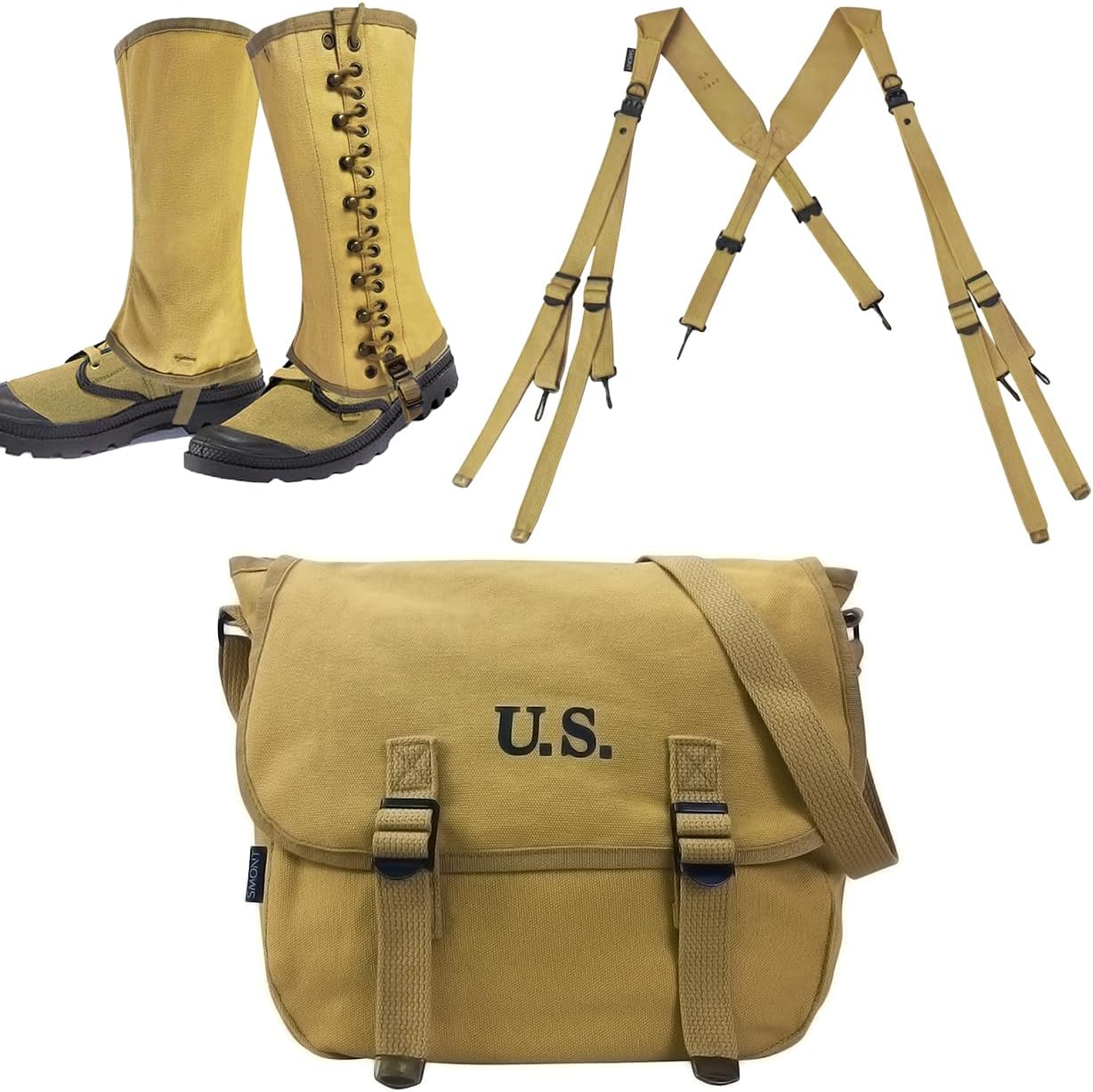 WW2 US. M1936 Gaiters & Messenger Bag & Suspenders