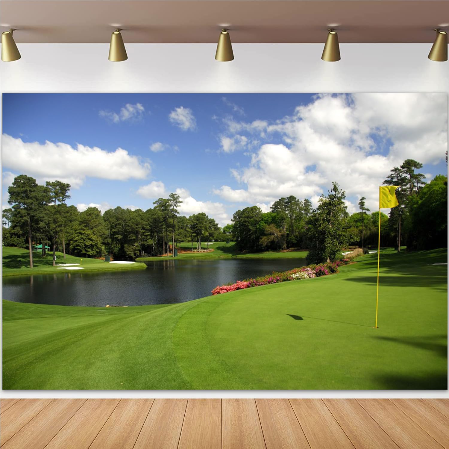 Pnylzzyxh Golf Course Backdrop - Woodland Green Grass Lawn Flag Lake Sports Backgrounds for Photography, Party Decorations, Birthday Banner, Photo