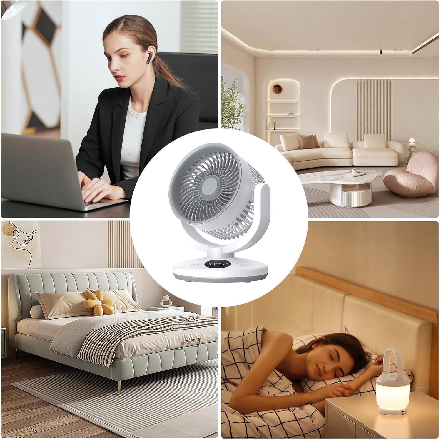 Desktop Fan - Rechargeable Digital Display 5-Speed, Fan Air Circulator | with Quiet Motor, LED Battery Indicator, USB-C Fast Charging, Adjustable Angle for Students Study Bedroom Dining Room