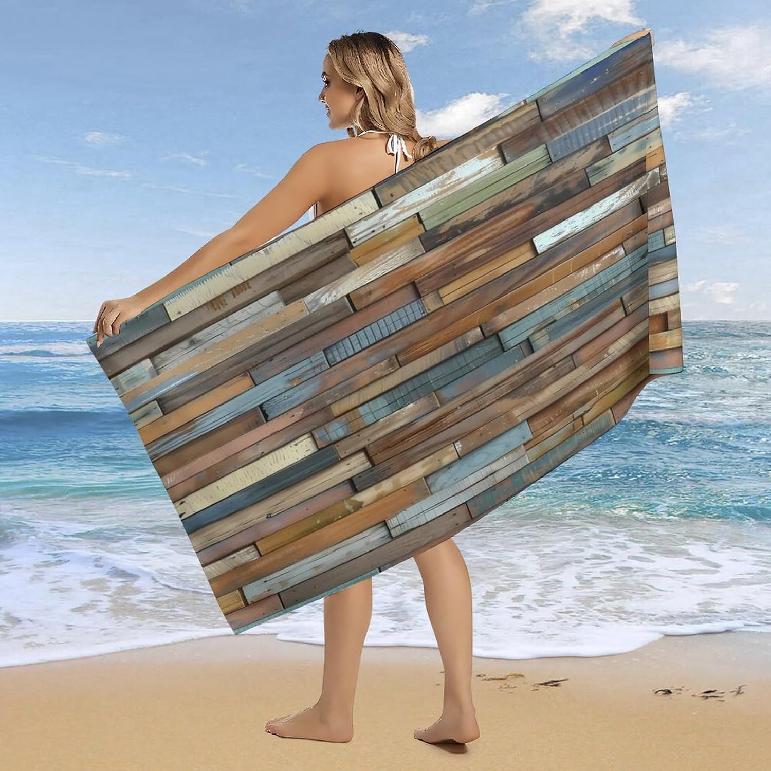Vintage Planks Striped Wooden Board Bath Towel Beach Towels Quick Dry Oversized Bath Blanket Highly Absorbent Towel for Women Men 160x80cm