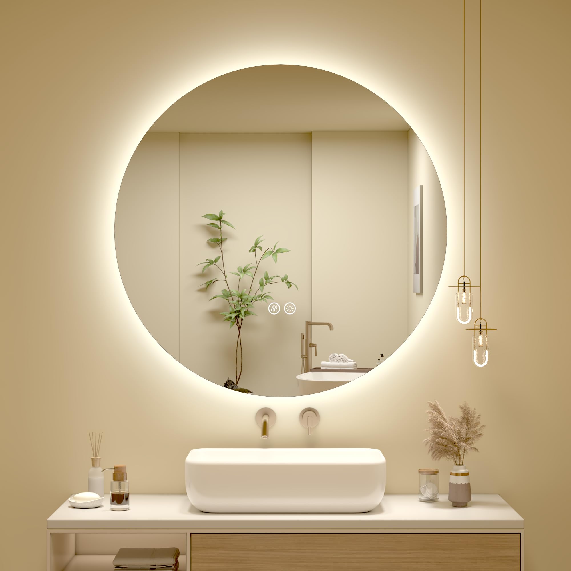 Miroir de salle de bain rond DEL fini la buée au réveil 71cm