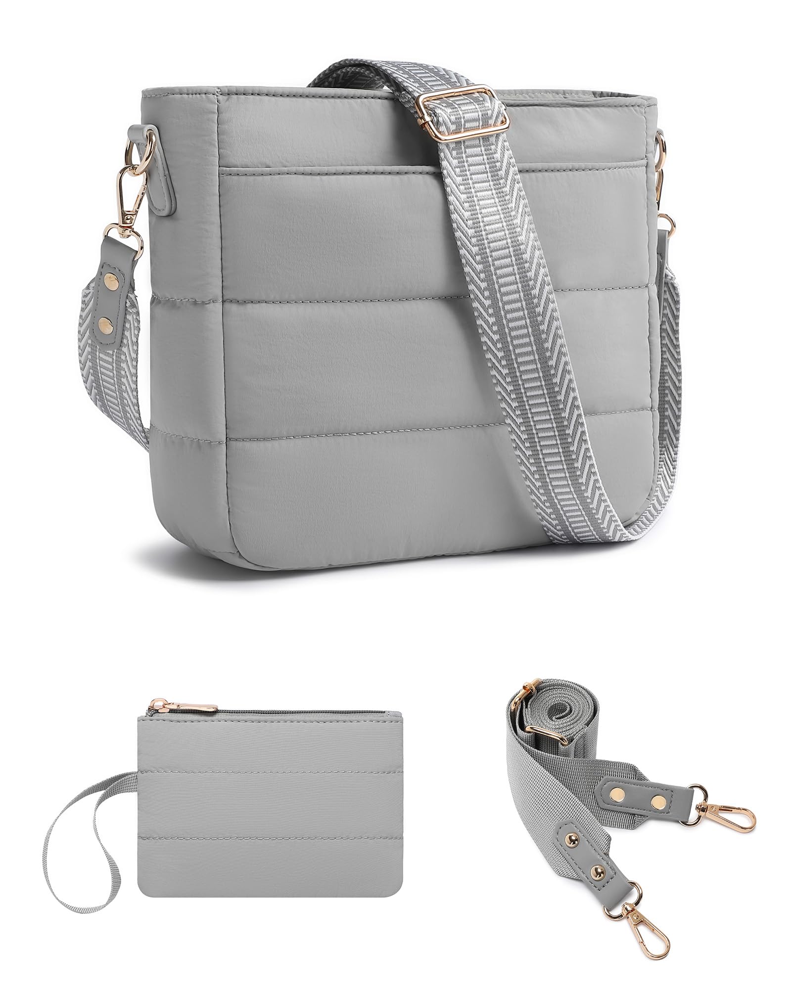 Purses for Women 2PCS Puffer Quilted Crossbody Shoulder Hobo Bags