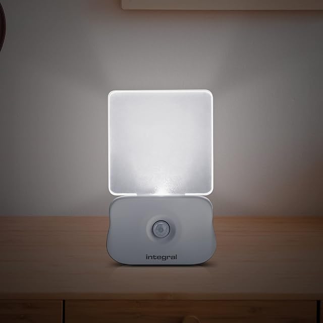 Integral LED Motion Sensor Night Light, Battery Operated with Dusk to Dawn Photocell Sensor, for Hallways, Landings, Stairs, Kitchens, Bedrooms, Babys Nursery and More, Transparent, 1 - Pack