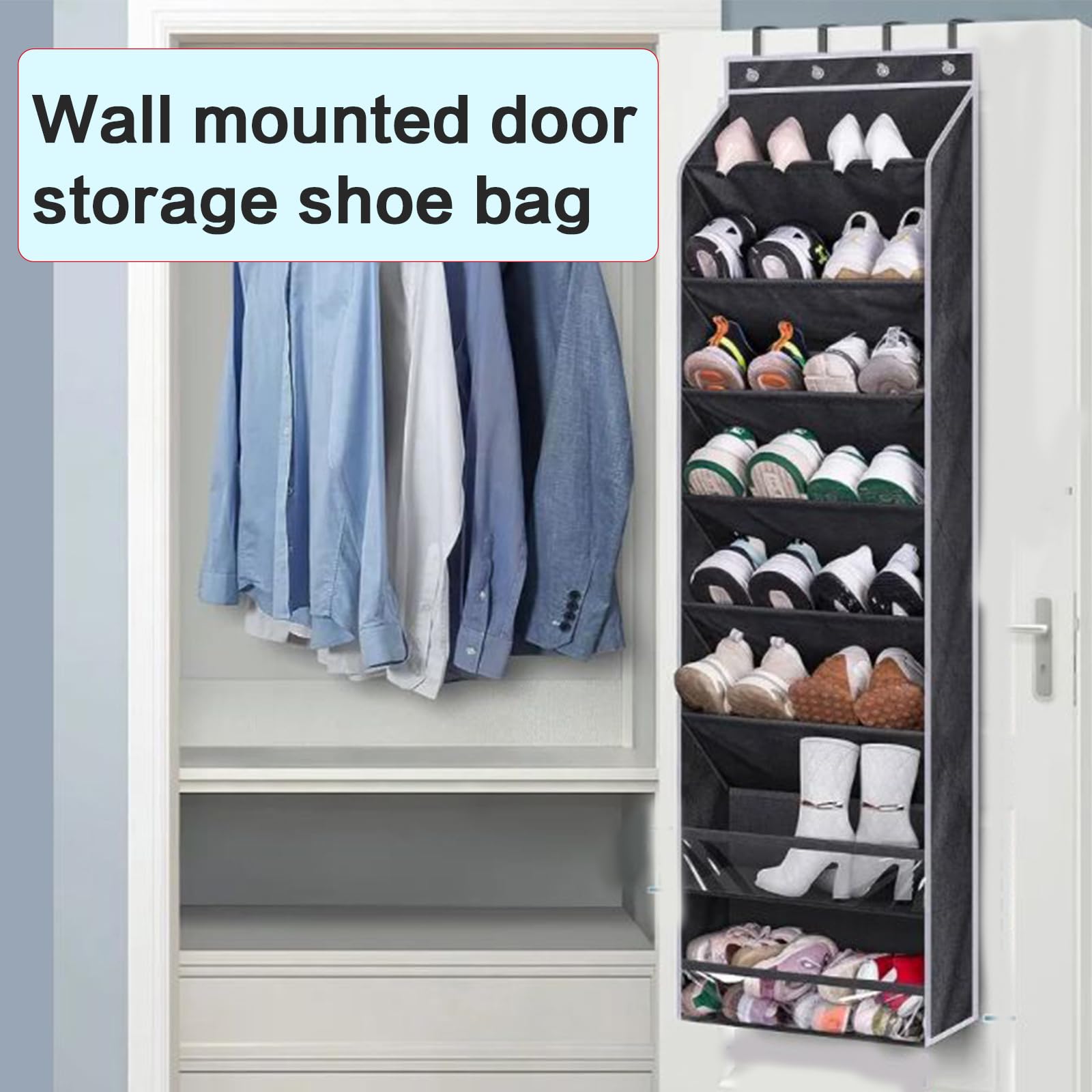 Organizador de zapatos de 8 niveles sobre la puerta con bolsillos grandes, bolsa de almacenamiento de zapatos que ahorra espacio, fácil de instalar, organizador de calzado