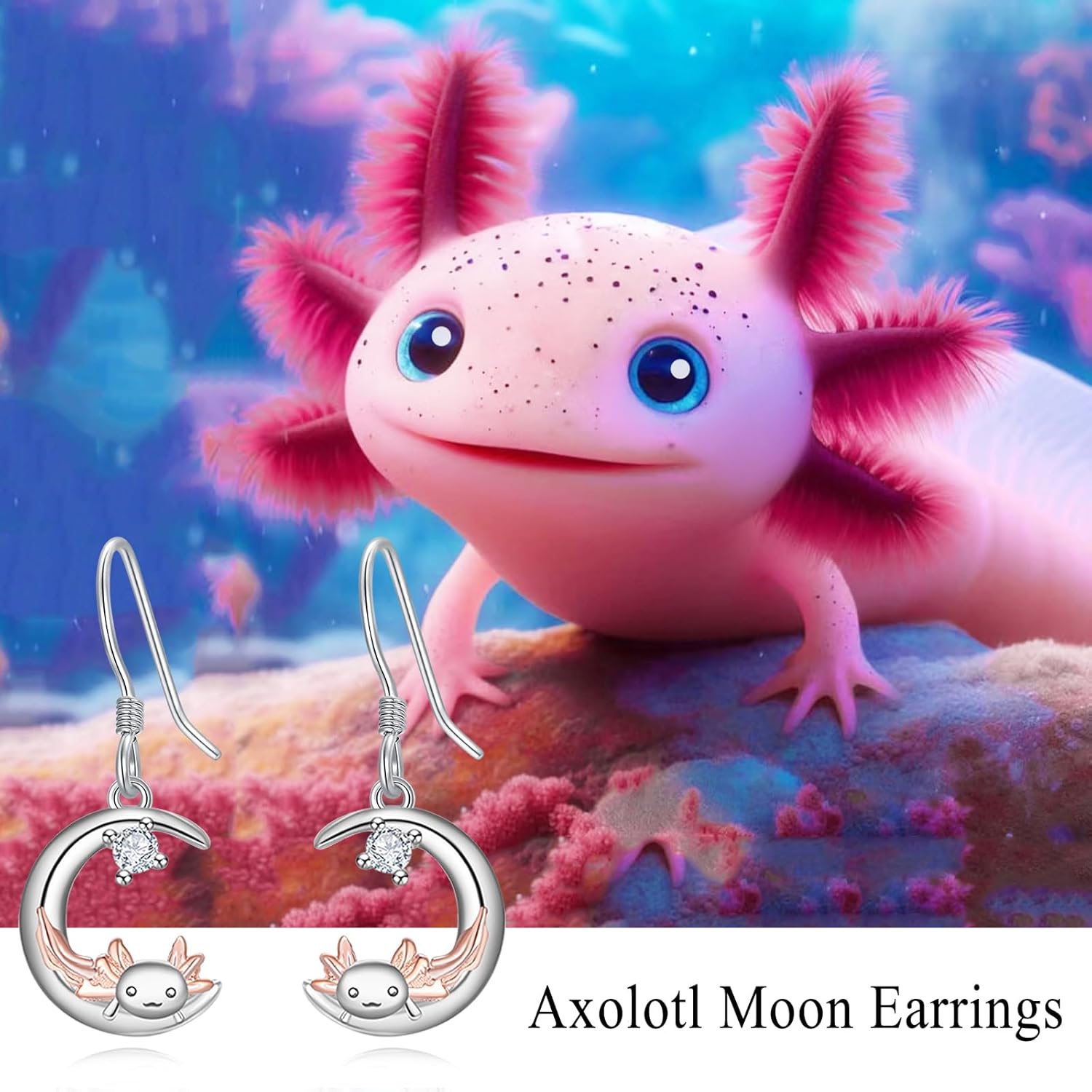 Dreamboat Axolotl Dangle Drop Earrings for Women 925 Sterling Silver Crescent Moon Hook Earring Axolotls Jewelry Gifts - Image 8
